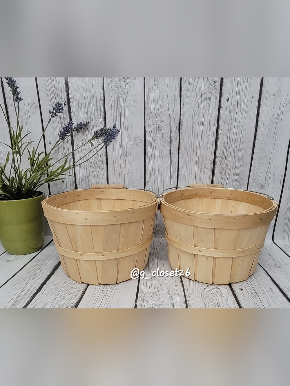 2 Wooden Rustic Bushel Basket with Handles